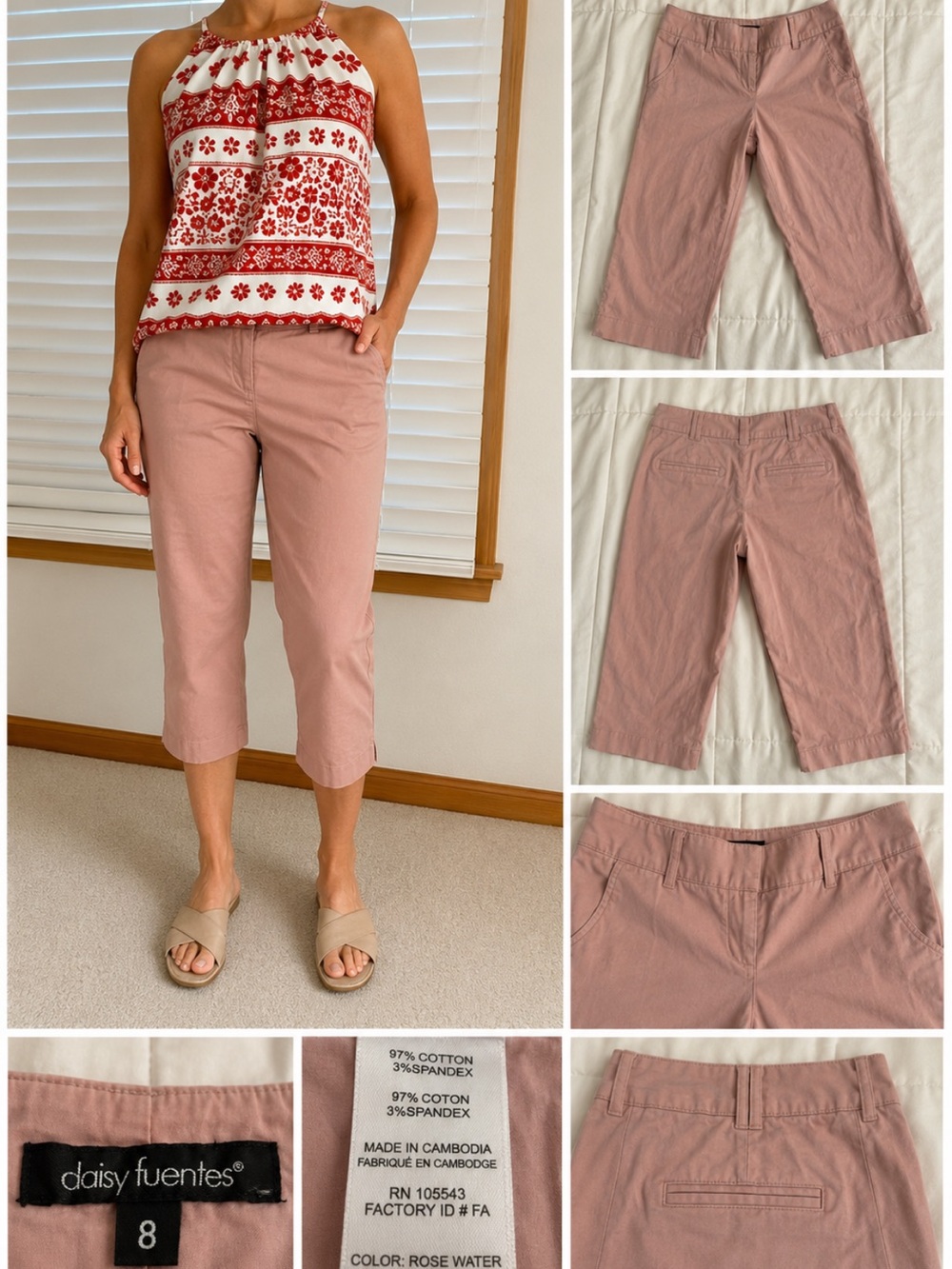 Daisy Fuentes Pale Pink Capri Pants with Side Pockets